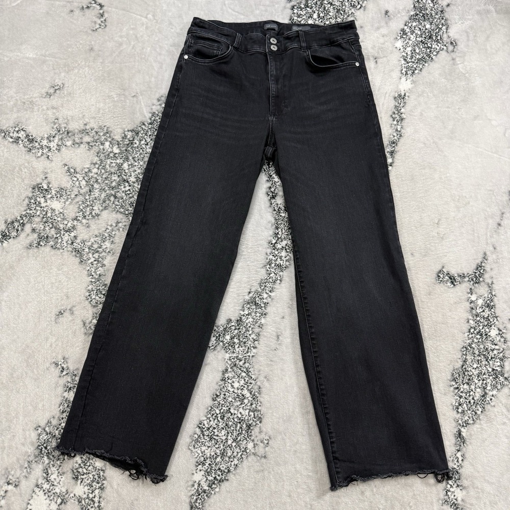 J Jill High Rise Full Leg Jeans Womens‎ 18 Short Black Raw Hem Wide Leg Denim